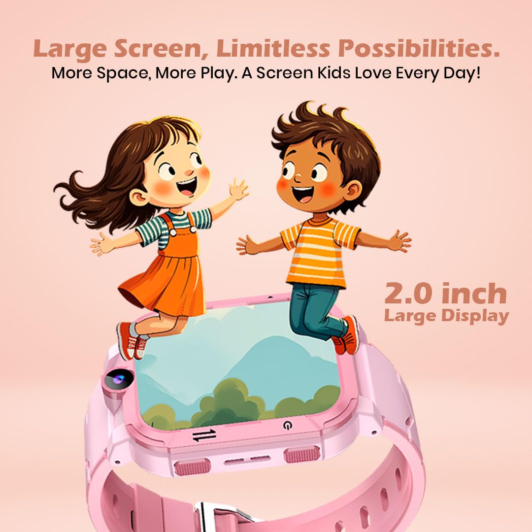 Safeguard Kids Smart Watch 5G/4G with SIM Calling, GPS Tracker, Video Calling, SOS Alerts, Face Unlock, Voice Chat, Games, IP67 Waterproof, 800mAh Battery