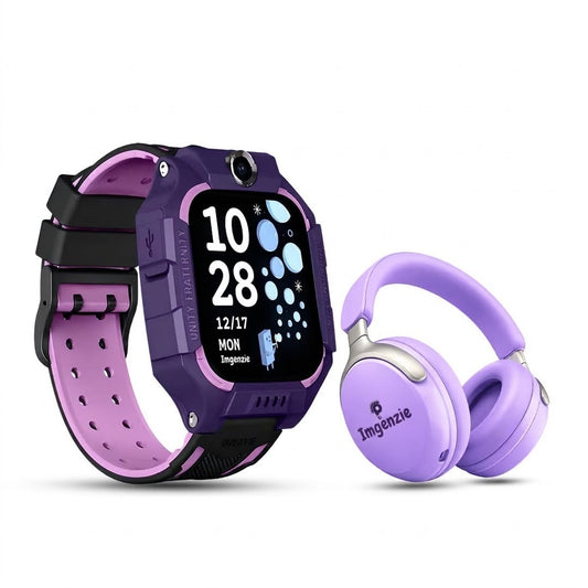 Kids Smart Watch + Wireless Headphones Combo, 4G Calling, GPS Tracking, SOS, Camera, Touch Display, Bluetooth 5.3, HD Sound, Built-in Mic, Comfortable Over-Ear Design