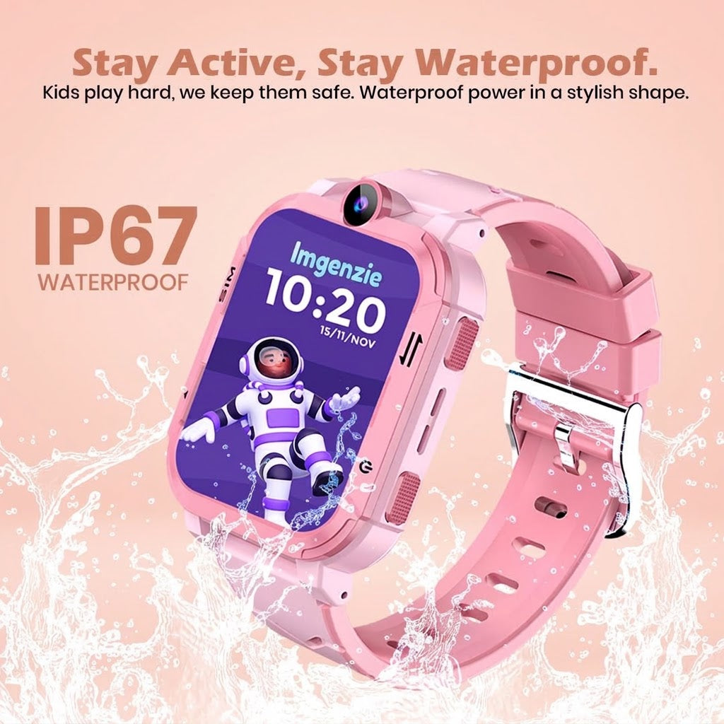 Safeguard Kids Smart Watch 5G/4G with SIM Calling, GPS Tracker, Video Calling, SOS Alerts, Face Unlock, Voice Chat, Games, IP67 Waterproof, 800mAh Battery