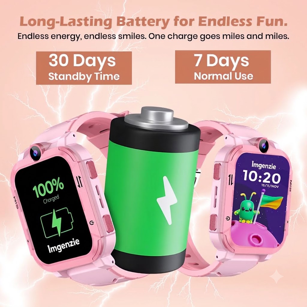 Safeguard Kids Smart Watch 5G/4G with SIM Calling, GPS Tracker, Video Calling, SOS Alerts, Face Unlock, Voice Chat, Games, IP67 Waterproof, 800mAh Battery